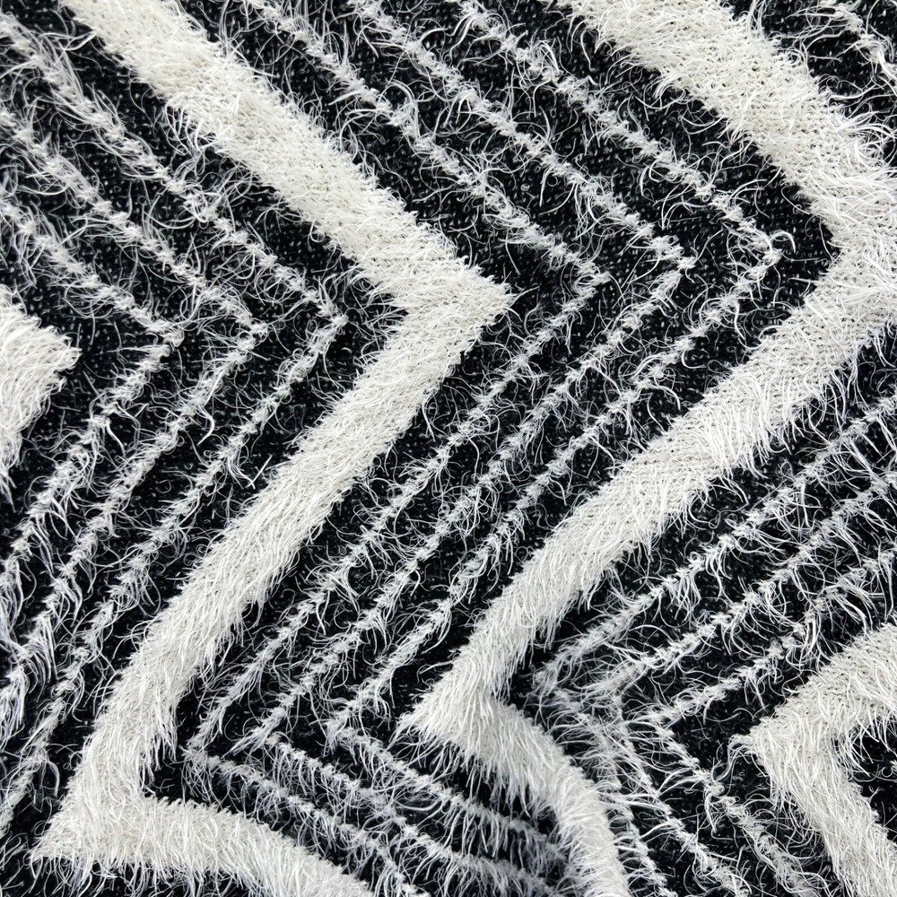 B Boutique by Evergreen Fuzzy Sleeveless Cardigan Sweater Black White Geometric - Picture 4 of 5